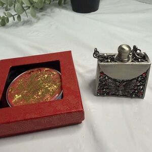 Vintage set Silver Decorative Perfume Bottle with Mirror